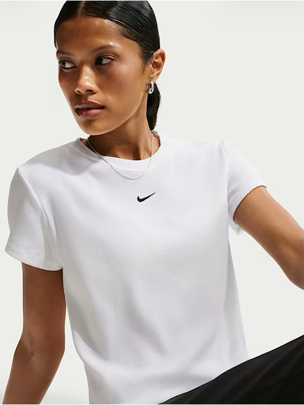 Nike White Ribbed Short-Sleeve Tee with Black Swoosh